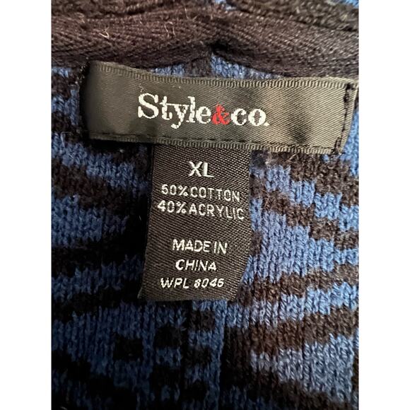 Style & Co Open Front Cardigan XL – Navy Blue Aztec Pattern Knit Fringe Sweater - Picture 3 of 8